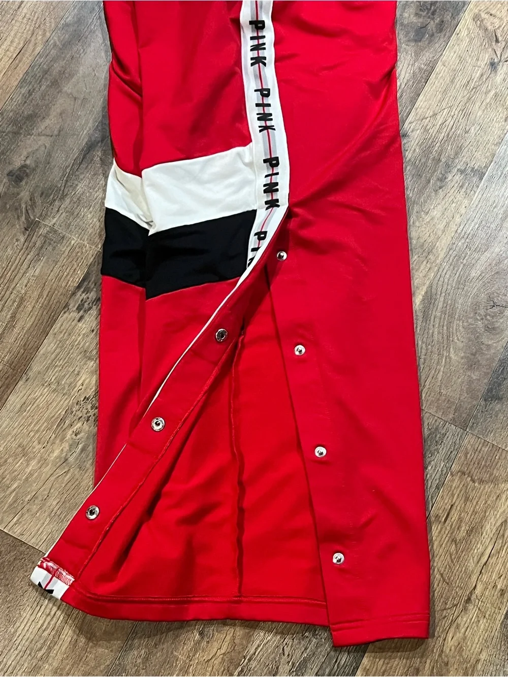 PINK Victoria's Secret Red Colorblock Track Joggers with Side Tape